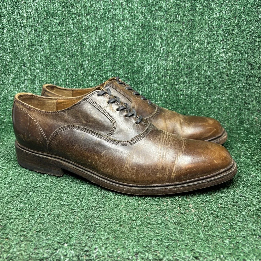 Frye James Oxford Leather Lace Up Distressed Oxford Dress Shoes Brown Mens 10.5